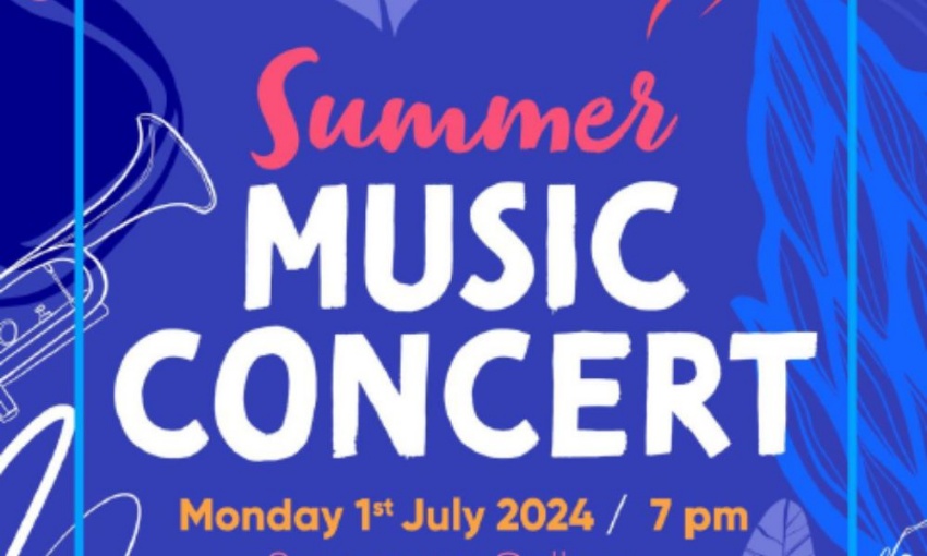 Image shows part of the poster for the Summer music concert 2024 taking place on Monday 01 July at 7 pm